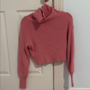 Pink Ribbed Turtleneck Sweater